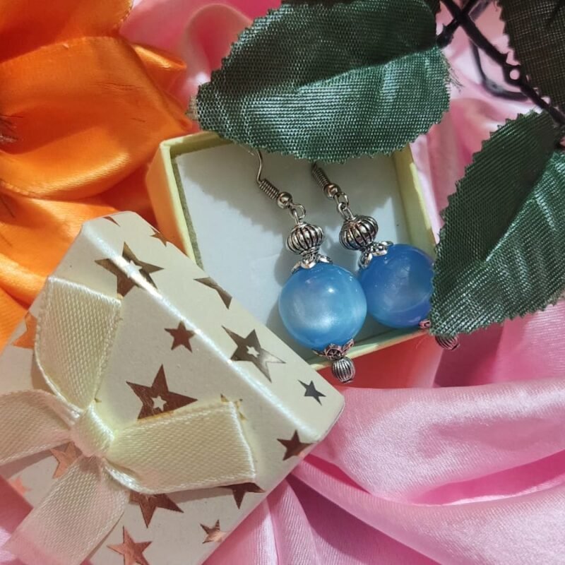Sky Blue Cat Eye Bead Dangle Earrings
