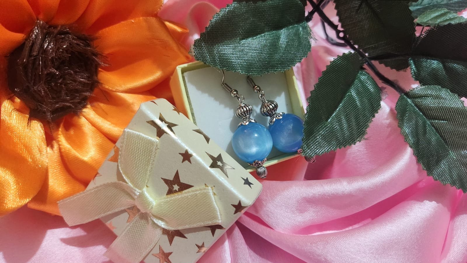 Sky Blue Cat Eye Bead Dangle Earrings